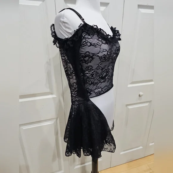 Dolls Kill Widow Gothic With Grace Black Mesh Lace Cropped Sheer Top S - Picture 10 of 12
